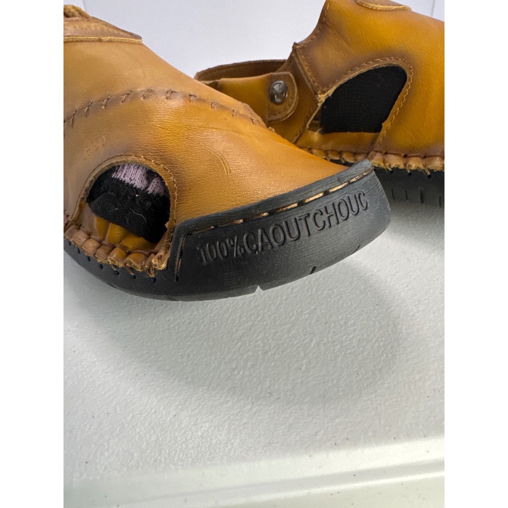 Fashion Mens Tan Leather Fisherman Sandals Closed Toe Stitched Rubber Sole 11.5 - Picture 7 of 10